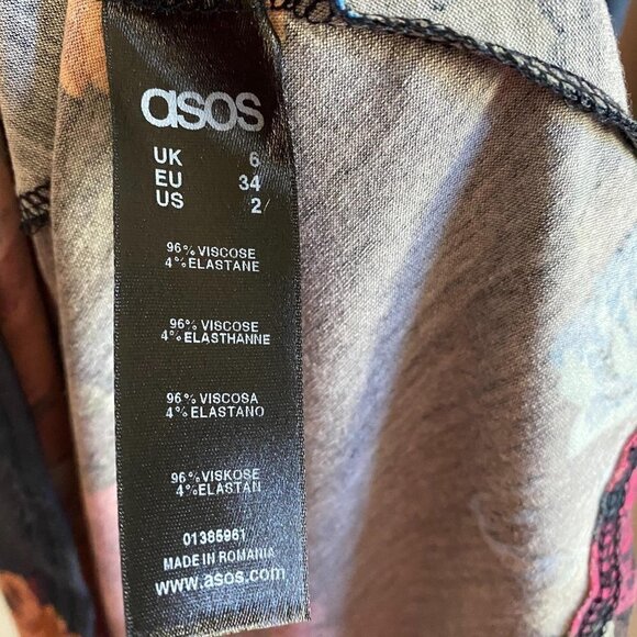 ASOS Women's NWT Floral Long Sleeve Green Pink Casual Skater Shirt Dress Size 2 - Picture 6 of 7
